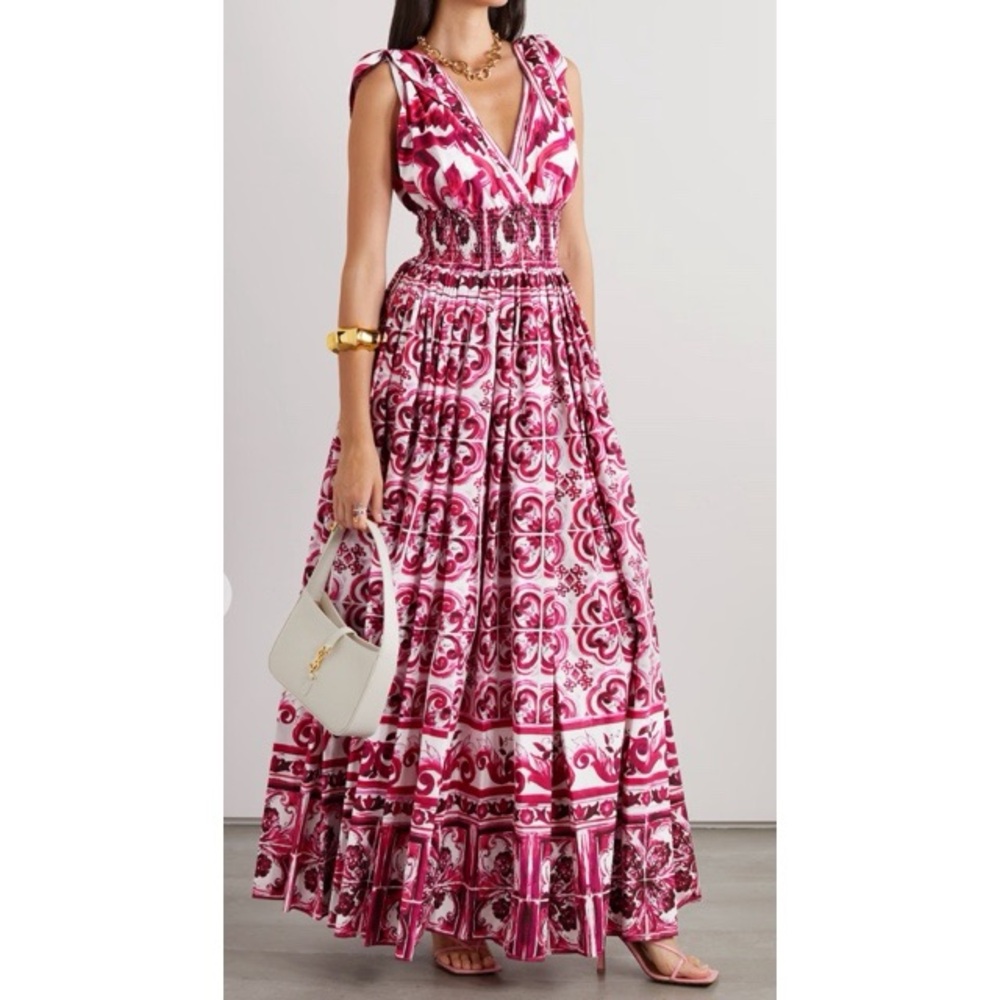 Dolce & Gabbana Pink and White Ruffled Tiered Maxi Dress
